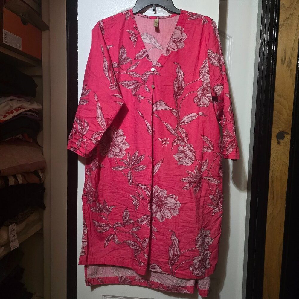 Ethnic by Outfitters Women's Pink Floral Printed High-Low Tunic Top Size Large